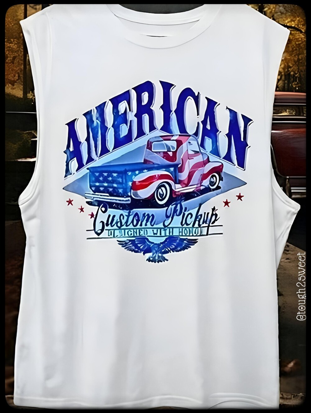 NWOT!! MEN'S XL "AMERICAN CUSTOM PICKUP WITH HONOR" PRISTINE WHITE TANK TOP